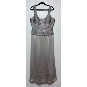 Jean De Lys Old Money Satin Beaded Gown Sz 16‎ Silver Formal Maximalist Y2K Chic